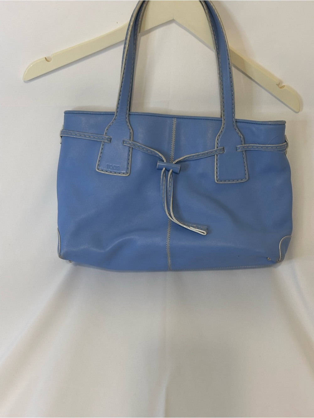 Tod's Sky Blue Leather Shoulder Tote with Front Knot